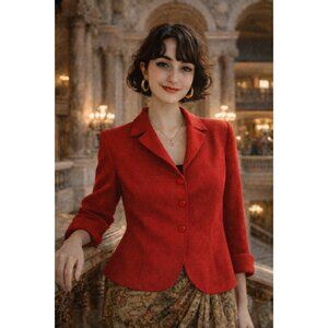 Escada Womens Red Angora Wool Blend Blazer Jacket Size 8 US Lightweight Italy